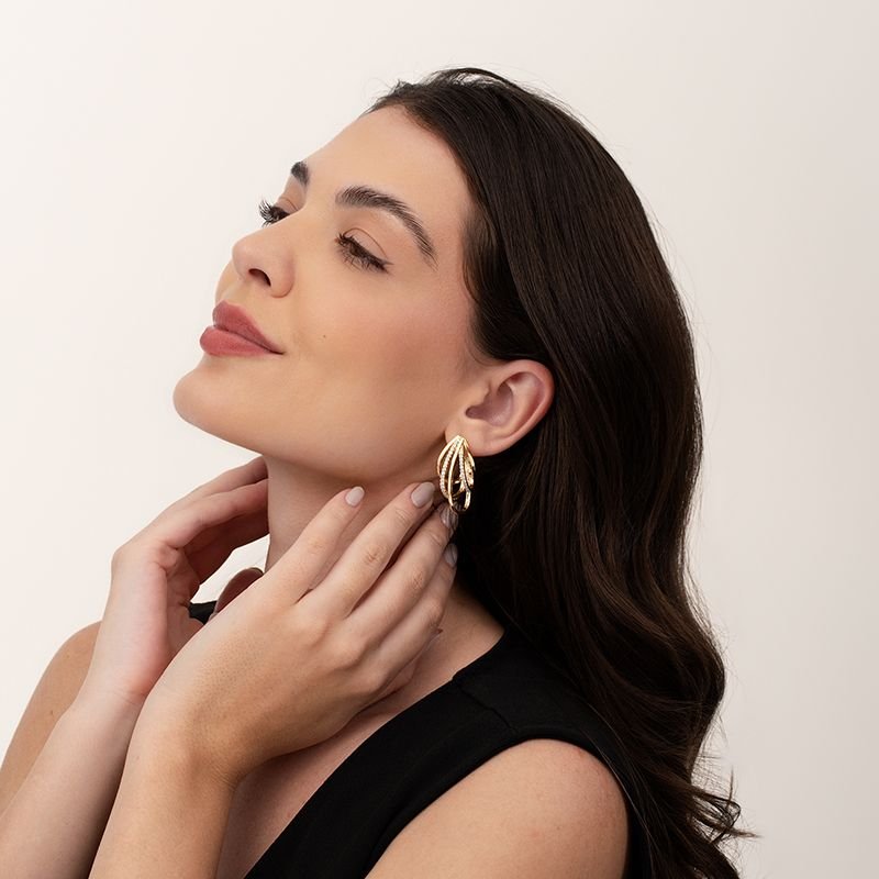 ARGOLA 05 ELOS BANHADA EM OURO 18K C/ ZIRCÔNIAS