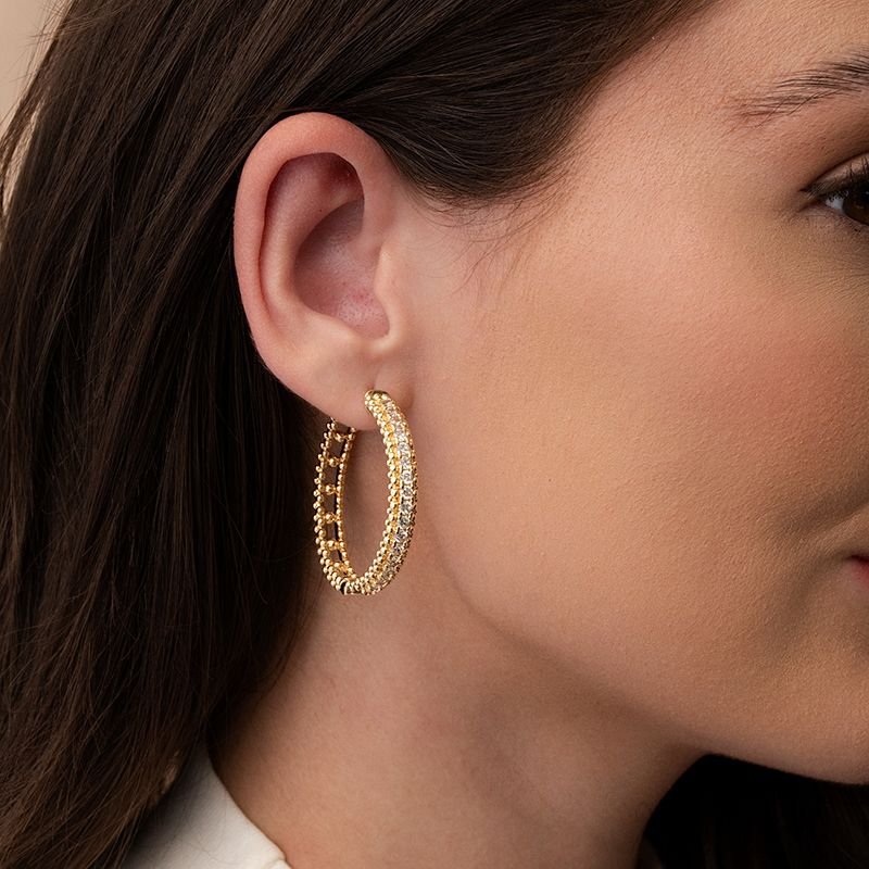ARGOLA BANHADA EM OURO 18K CRAVEJADA C/ ZIRCÔNIAS