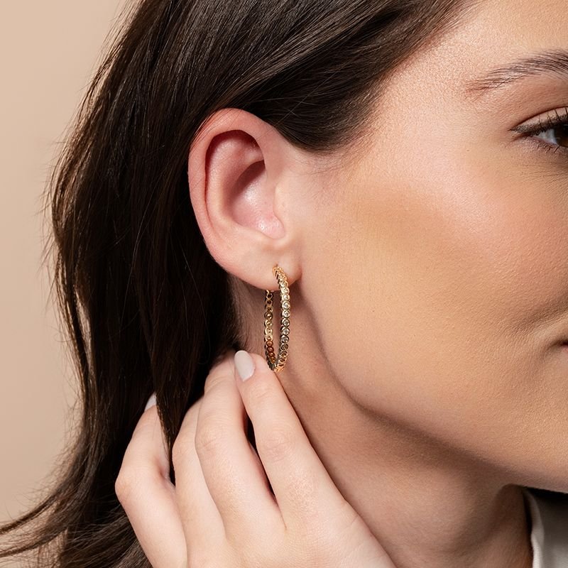 ARGOLA BANHADO EM OURO 18K C/ PEDRAS CRAVEJADAS