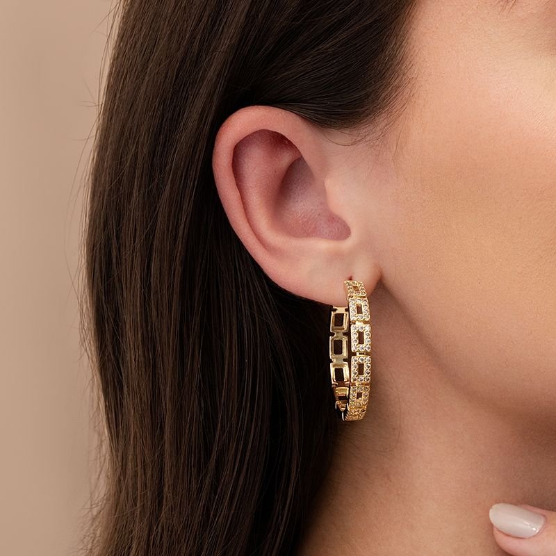 ARGOLA ELOS RETANGULARES BANHADO EM OURO 18K