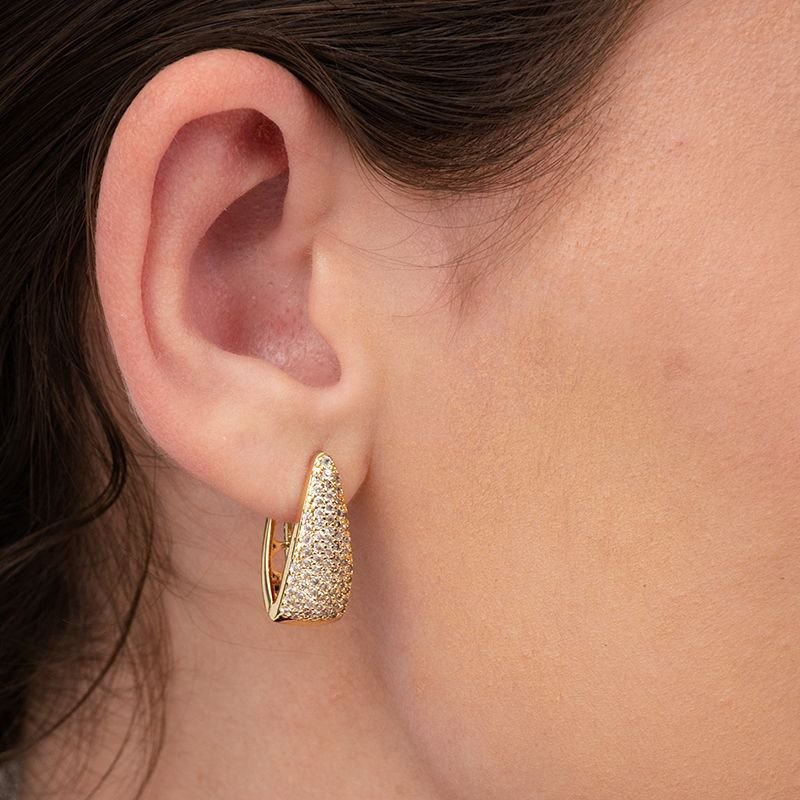 ARGOLA OVAL CRAVEJADA BANHADA EM OURO 18K