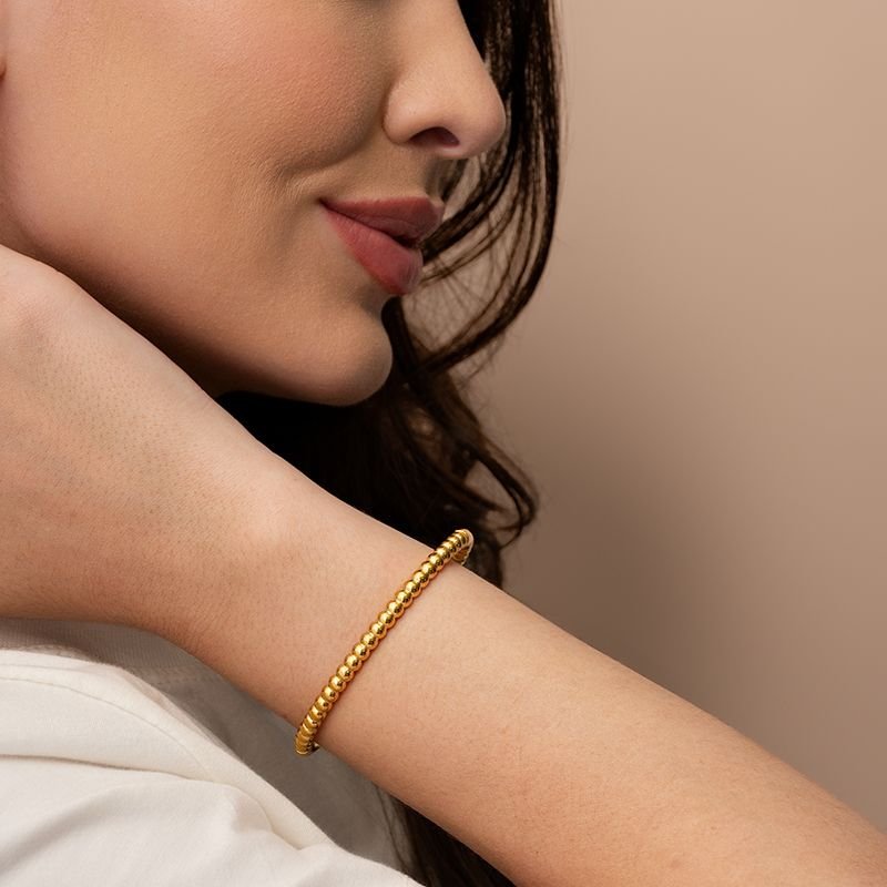 BRACELETE BOLINHAS FINA AÇO BANHADO EM OURO 18K