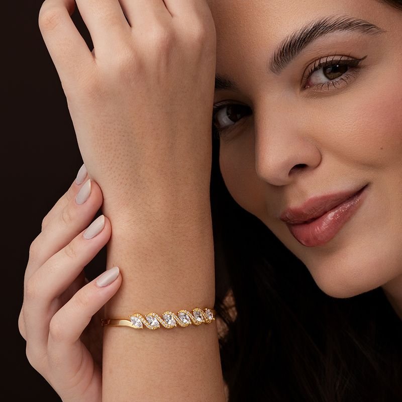 BRACELETE C/ PEDRAS CRAVEJADAS ZIRCÔNIAS TRANSPARENTES