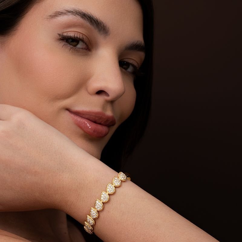 BRACELETE DOURADO GOTAS COM PEDRAS CRAVEJADAS