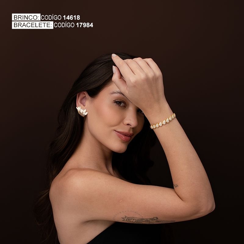 BRACELETE DOURADO GOTAS COM PEDRAS CRAVEJADAS