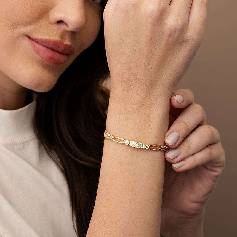 BRACELETE ELO C/ PEDRAS CRAVEJADAS