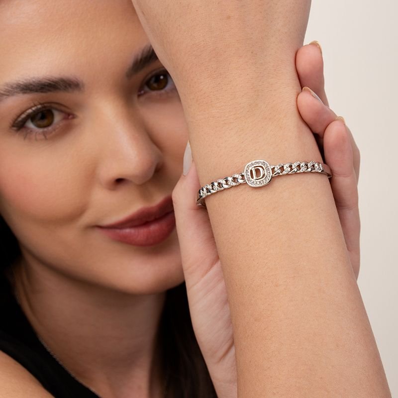 BRACELETE ELOS D BANHADO EM RÓDIO CRAVEJADO COM PEDRAS