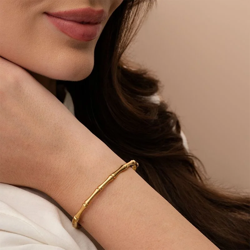BRACELETE LISO BAMBU EM AÇO BANHADO