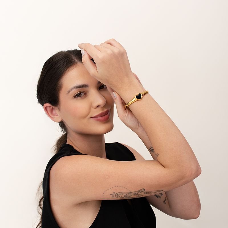 BRACELETE LISO CORAÇÃO BANHADO EM OURO 18K