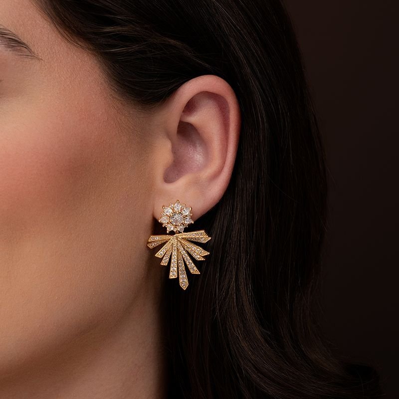 BRINCO EAR JACKET 2 EM 1 BANHADO EM OURO 18K
