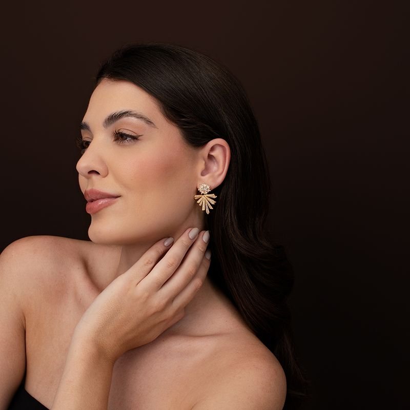 BRINCO EAR JACKET 2 EM 1 BANHADO EM OURO 18K
