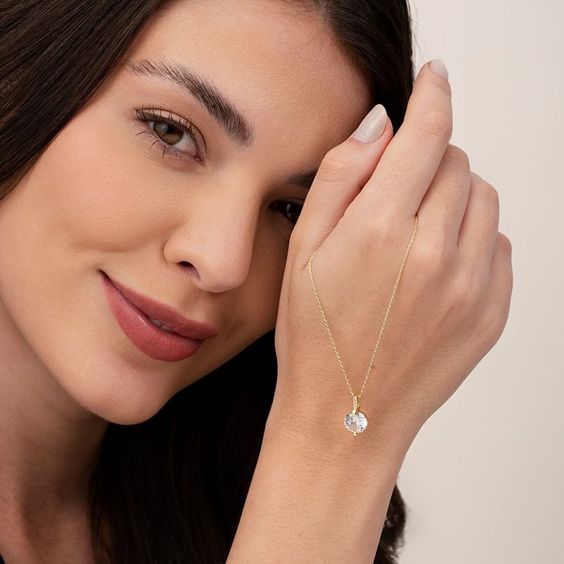 COLAR PONTO DE LUZ CRAVEJADO COM ZIRCÔNIA REDONDA - 39,5 CM