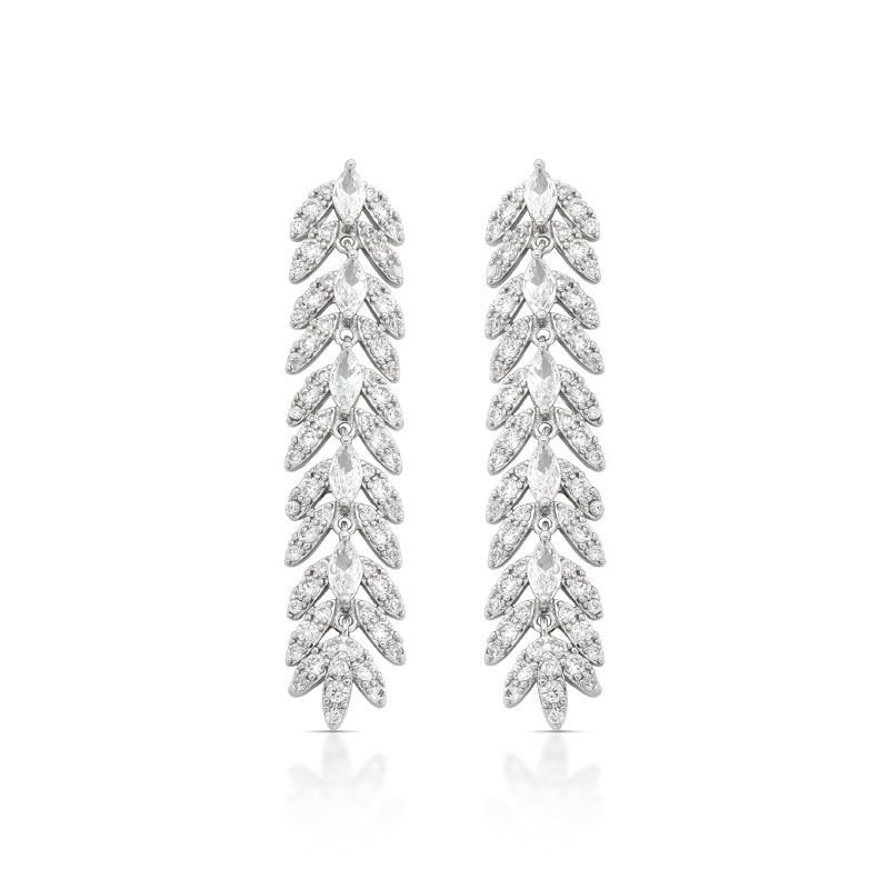 CONJUNTO COLAR E BRINCO FOLHAS C/ PEDRAS CRAVEJADAS