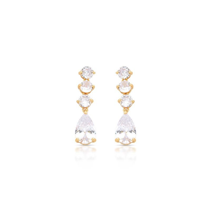 CONJUNTO COLAR E BRINCO GOTA C/ PEDRAS CRAVEJADAS