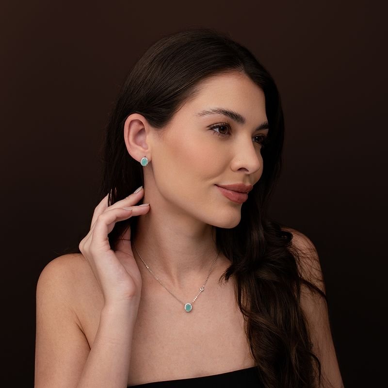 CONJUNTO COLAR E BRINCO PINGENTE OVAL