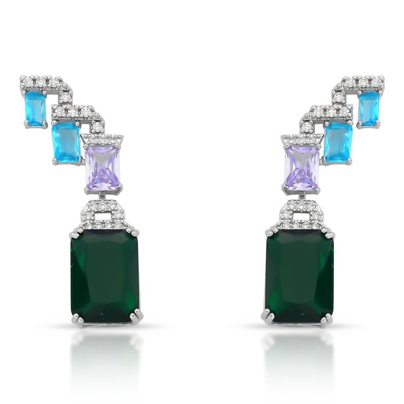 CONJUNTO COLAR E BRINCO COM PEDRAS CRAVEJADAS COLORIDAS