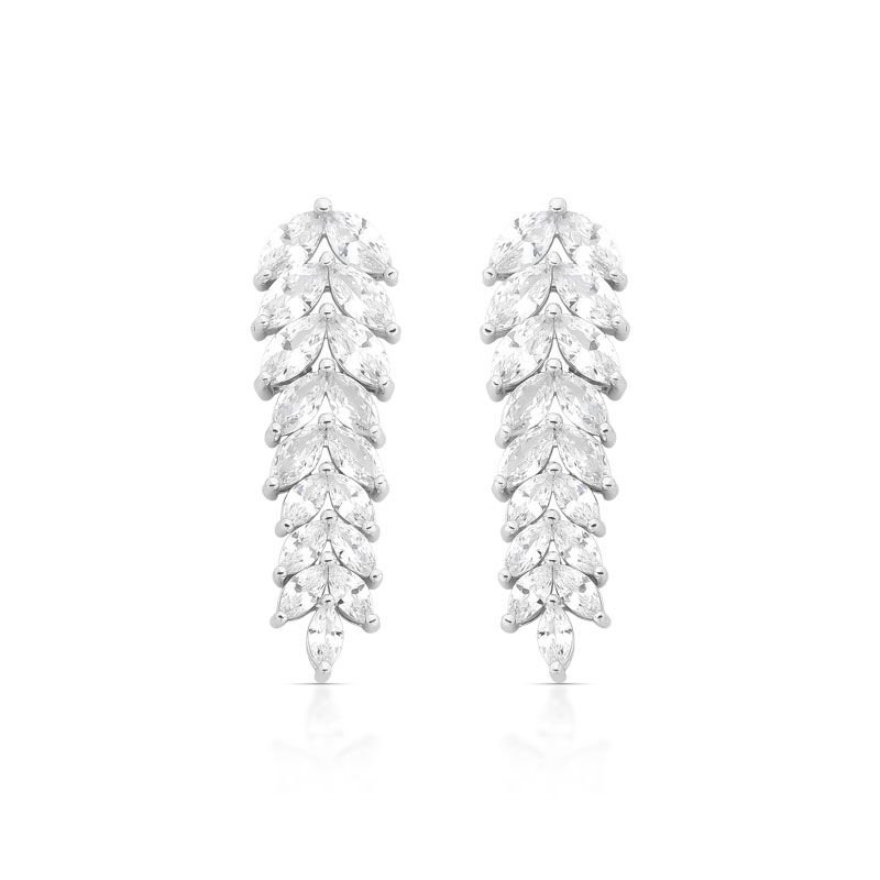 CONJUNTO COLAR E BRINCO FOLHAS COM PEDRAS CRAVEJADAS