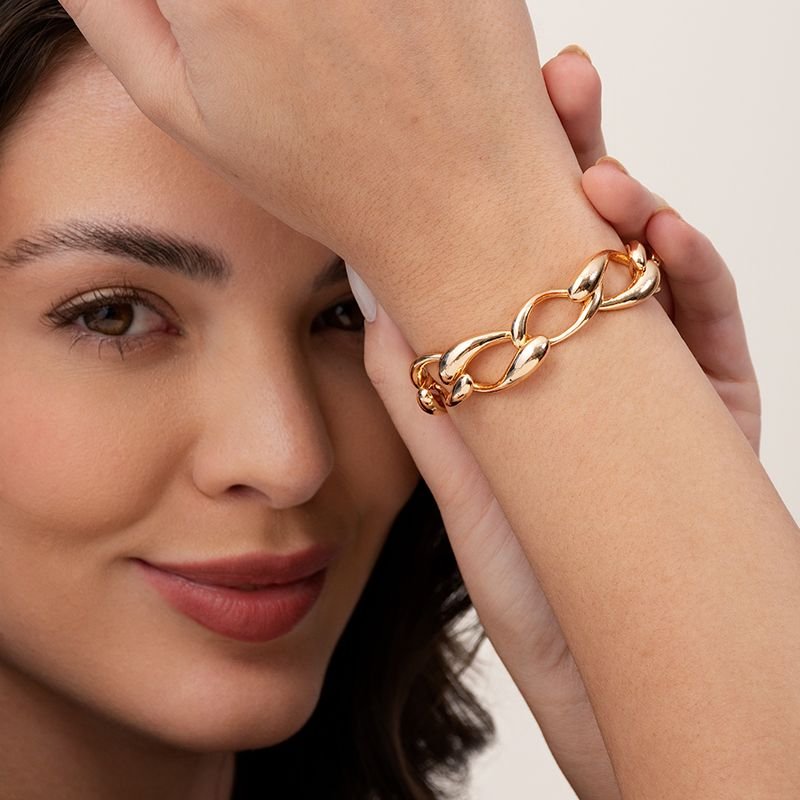 PULSEIRA ELOS LISO BANHADO EM OURO 18K - 20 CM