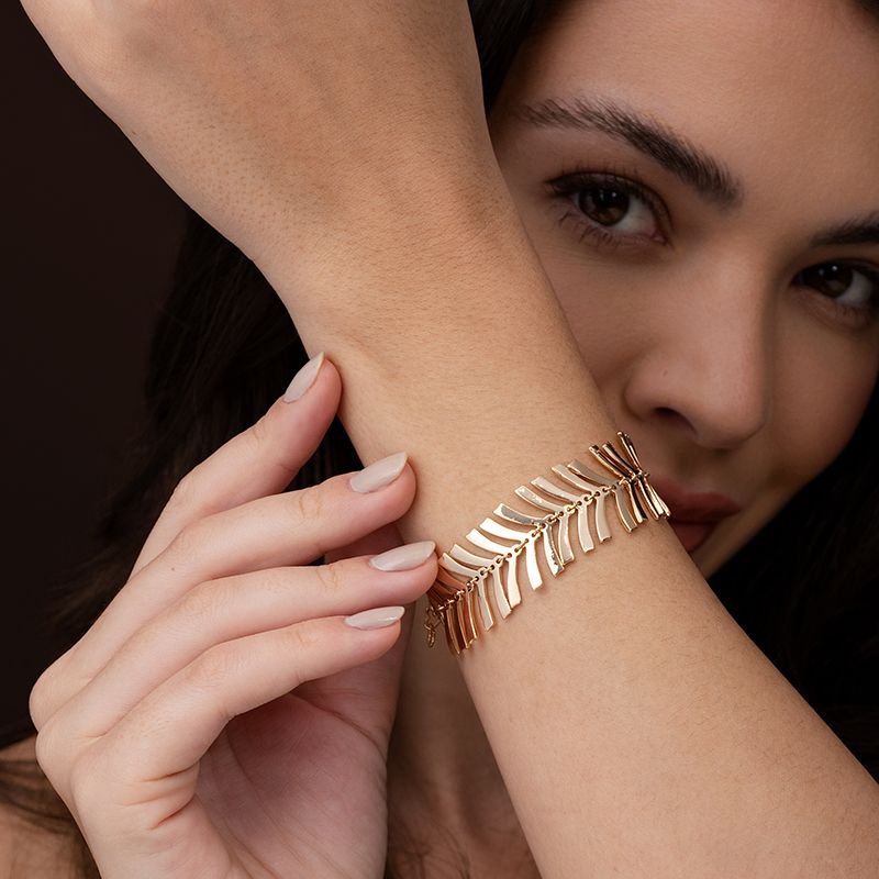 PULSEIRA LISA FOLHAS BANHADO EM OURO 18K - 18,5 CM